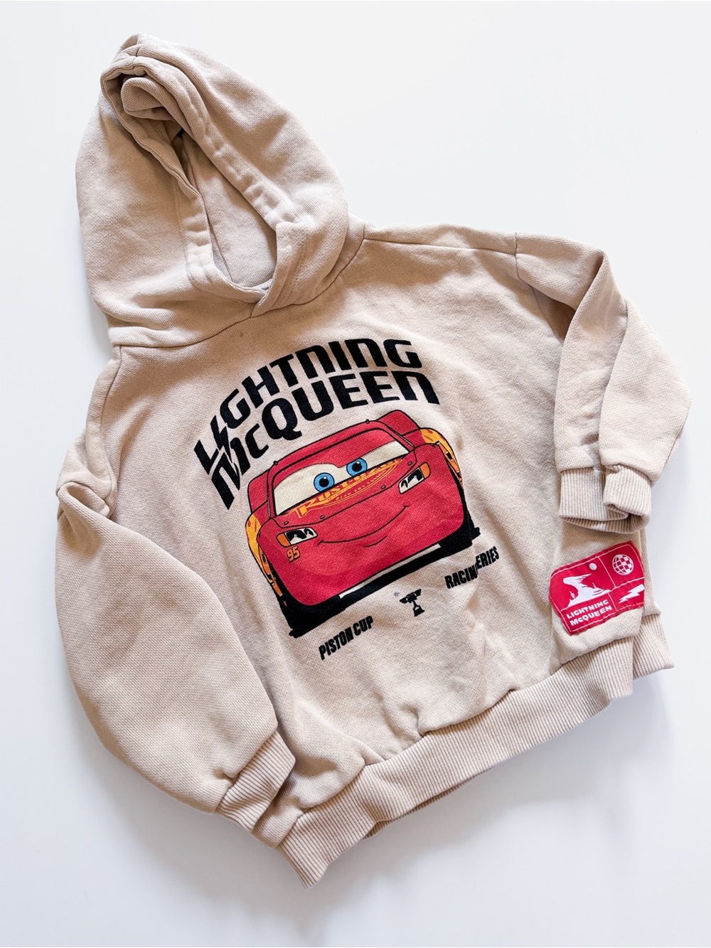 Zara Beige Hoodie with Red Lightning McQueen Graphic - HSA